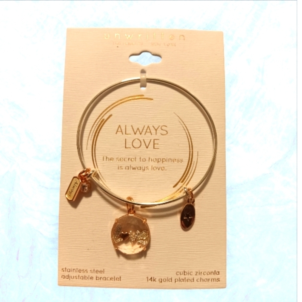 NEW 14k Gold-plated Charms w/SS Unwritten "Always Love" Charm Bracelet